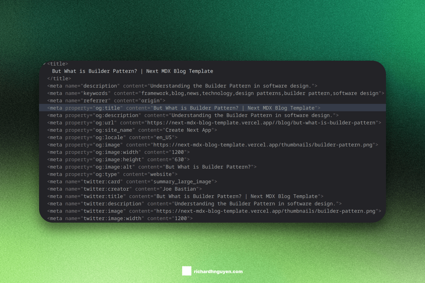 NextJS Generated SEO metadata
